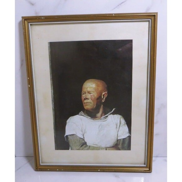 Etched Print THE FINN by Andrew Wyeth Vintage Frame & Matted  10 x 8 - Picture 1 of 3